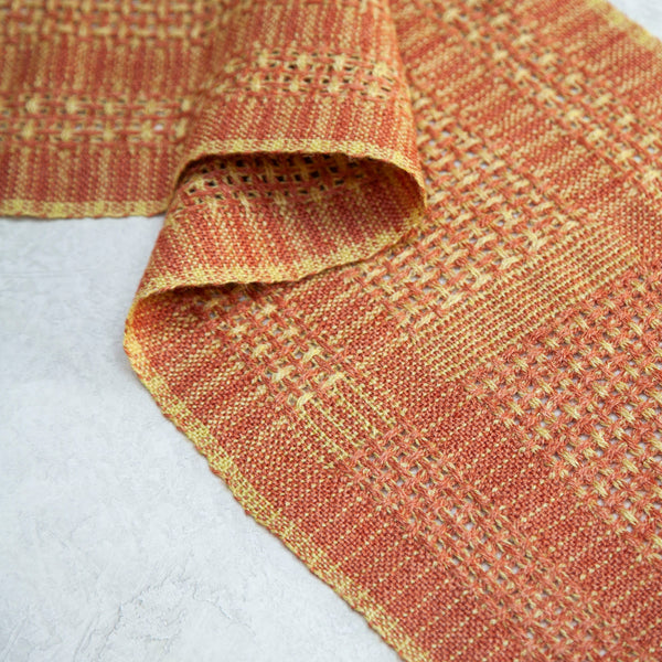Huck Colour and Weave Zephyr Scarves – Winter Sunset. PDF pattern download